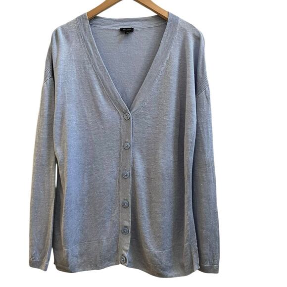 Talbots Powder Blue Linen Side Slits Cardigan Size Medium Lightweight - Picture 3 of 14